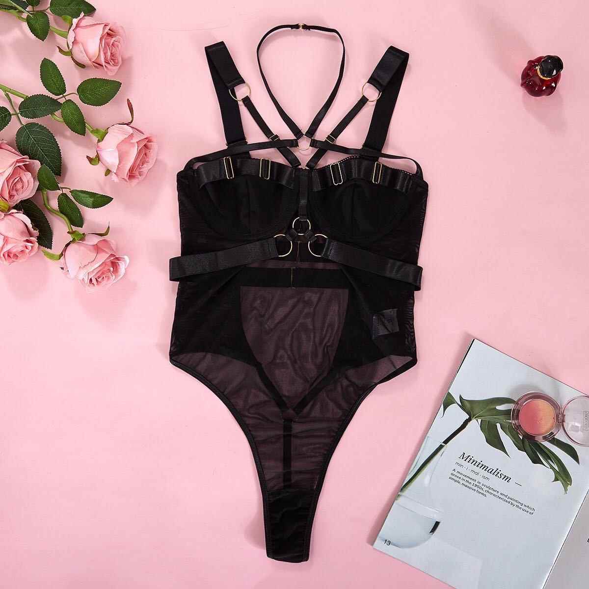 plus hollow sexy lingerie elastic bandage open bra