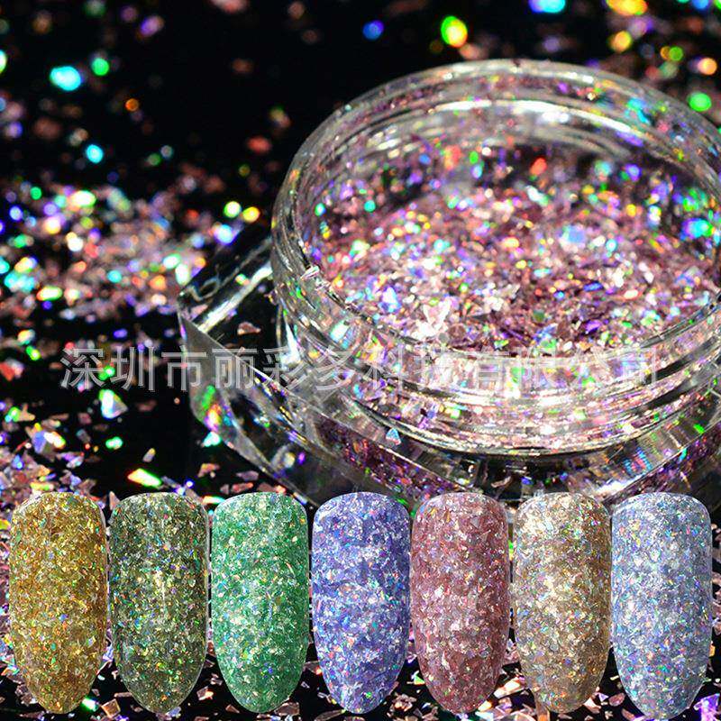 供应美甲彩妆不规则碎片 糖果纸七彩色金葱片 幻彩五彩亮片