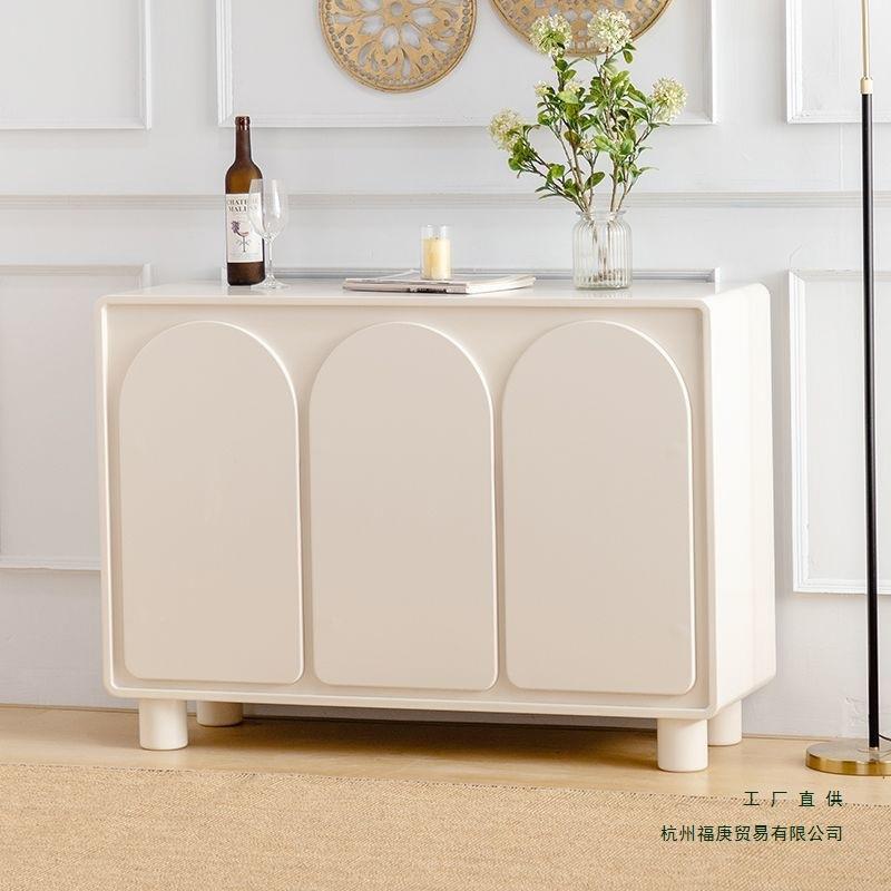 法式奶油风餐边柜一体靠墙家用橱柜客厅置物柜白色收纳柜子储物柜