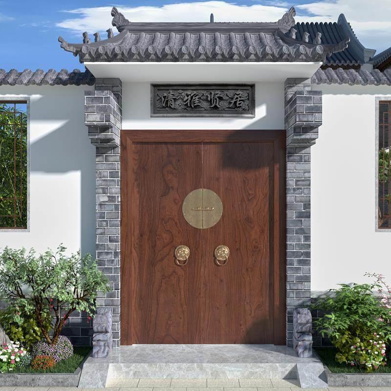 家用菠萝格入户门中式实木大门别墅庭院门民宿进户门农村对开门