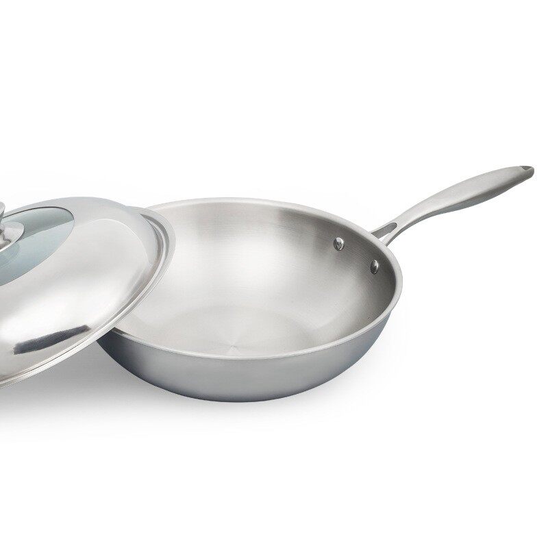 304不锈钢炒锅32cm无油烟无涂层不粘锅无烟锅电磁炉通用锅具炒锅