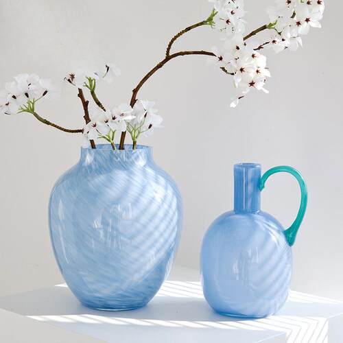 设计感玻璃琉璃中古花瓶鲜花仿真干花艺术花器民宿餐桌插花摆件