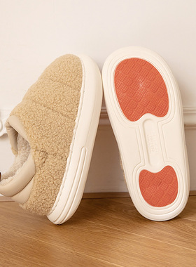 包跟棉拖鞋女居家防滑保暖厚底纯色冬季男士家用户外棉鞋加绒防寒