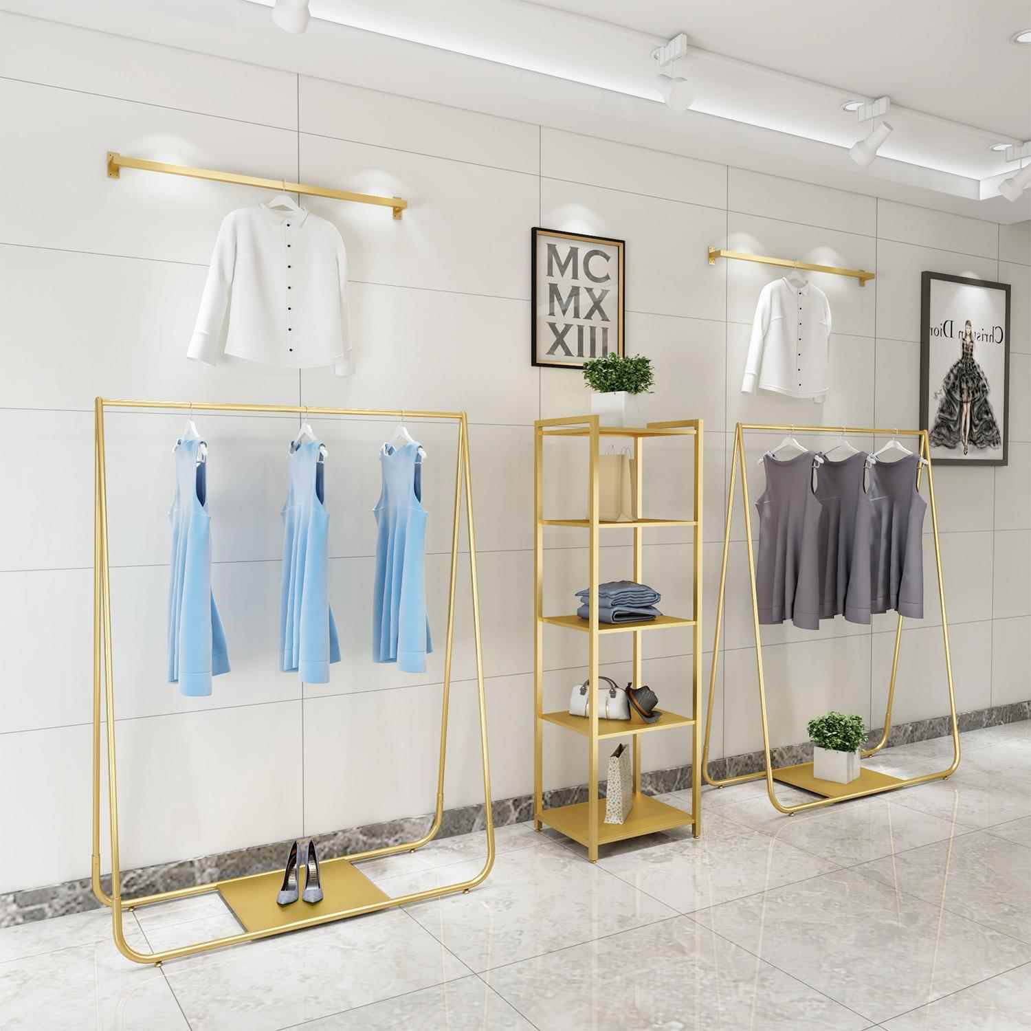 金色服装店展示架上墙落地式组合女装店货架挂衣服架子中岛陈列架