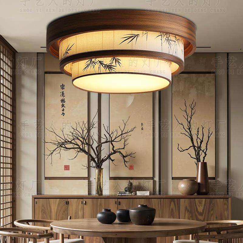 新中式宋代美学山圆多层叶水绘画 画竹卧室饭厅客形厅书房茶室吸X