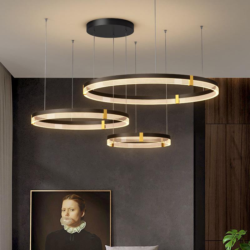 意式极简轻奢简约现代中山灯具环形圆环高端大气餐厅客厅主灯吊灯