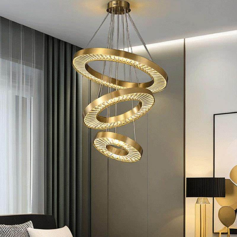 客厅水晶吊灯轻奢豪华楼梯圆圈复式住宅卧室灯别墅led饭桌餐厅灯