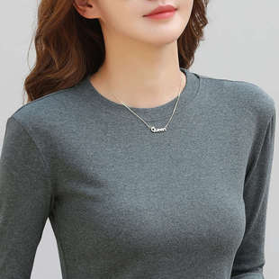 小圆领纯棉长袖t恤女大码百搭内搭婆婆奶奶秋衣中年妈妈打底衫