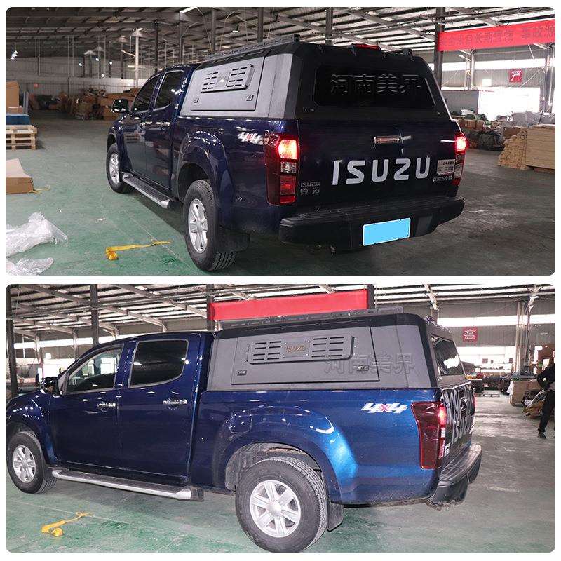 适用isuzu五十铃dmax铃拓瑞迈皮卡车后箱 改装锰钢三开门高平顶盖