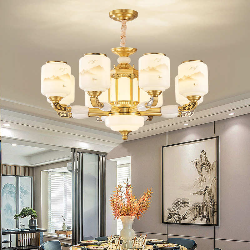 新中式全铜吊灯客厅主厅灯具新款高端中式别墅复式楼大厅主灯