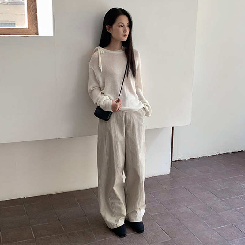 TG 甜美气质单露肩绑带针织衫女2025春季新款宽松薄款上衣24472