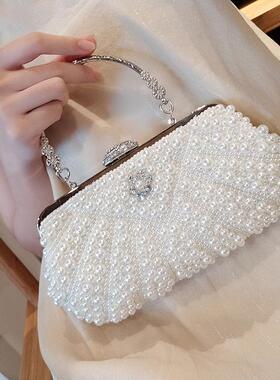 潮牌韩版复古优雅旗袍包晚宴会包婚礼包珍珠链手拿包手提百搭女包