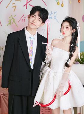 抹胸轻婚纱新娘小个子晨袍女蓬蓬裙白色公主风短款气质订婚礼服裙