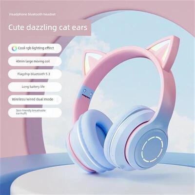 LED Cat Ear Noise Cancelling Headphones Bluetooth5.0 Headset