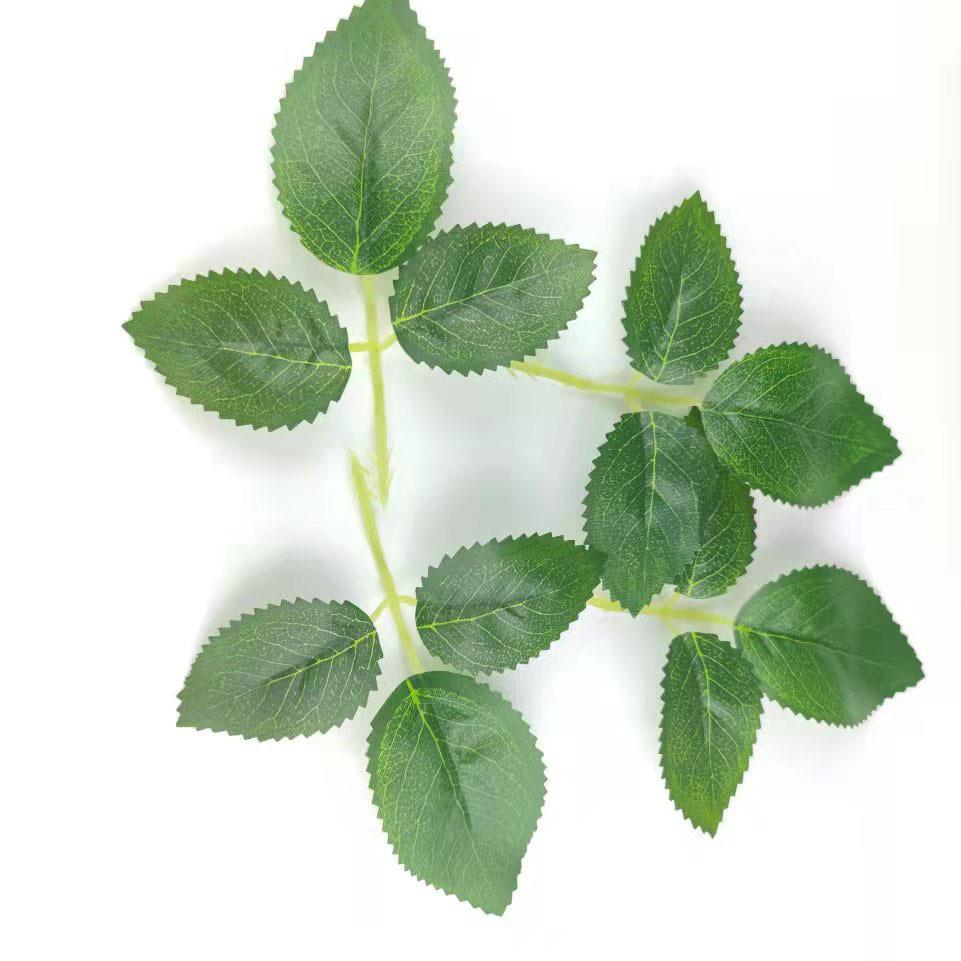 仿真花丝印三片玫瑰叶丝网花三叉玫瑰叶一斤丝布叶片仿真绢布