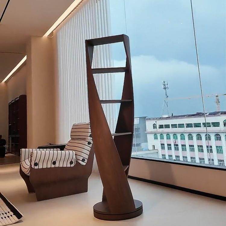 意式极简北美黑胡桃木旋转书架现代简约置物架客厅实木异形展示柜