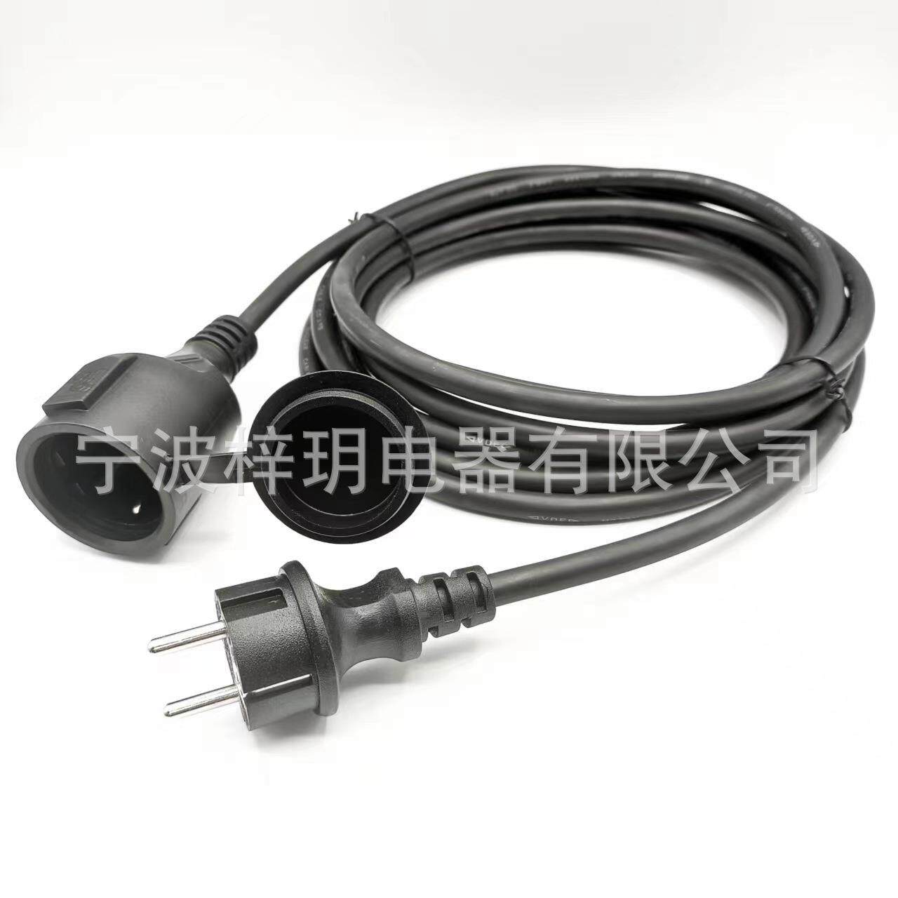 黑色欧洲欧规橡胶延长4XYZ线VD德式花IP4防溅插头工地园户E外电源