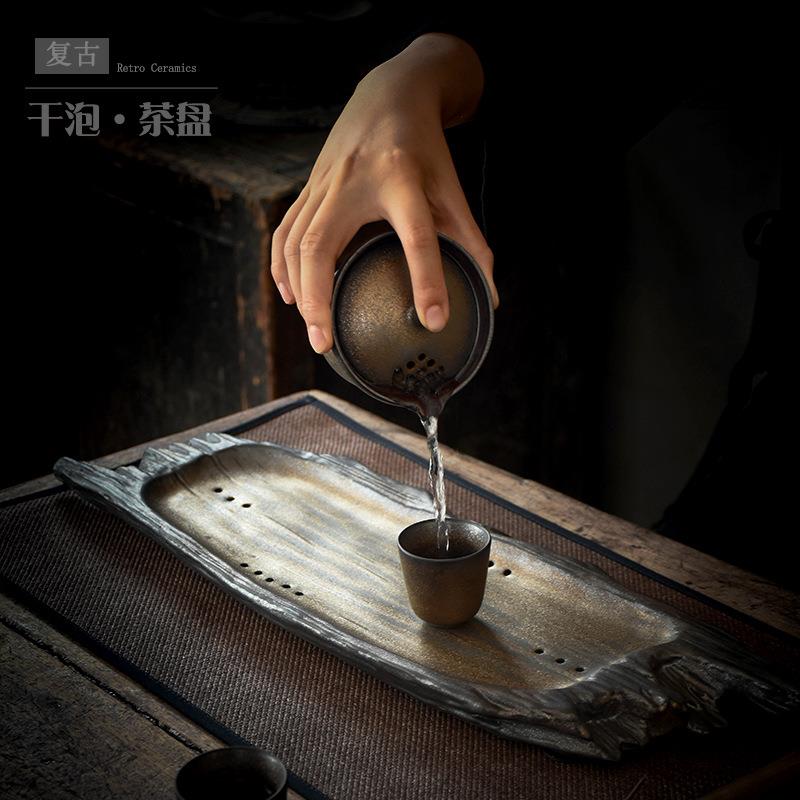 仿古陶瓷盘茶茶cp-20092室用茶仿托盘创意做旧木茶茶盘干泡小台
