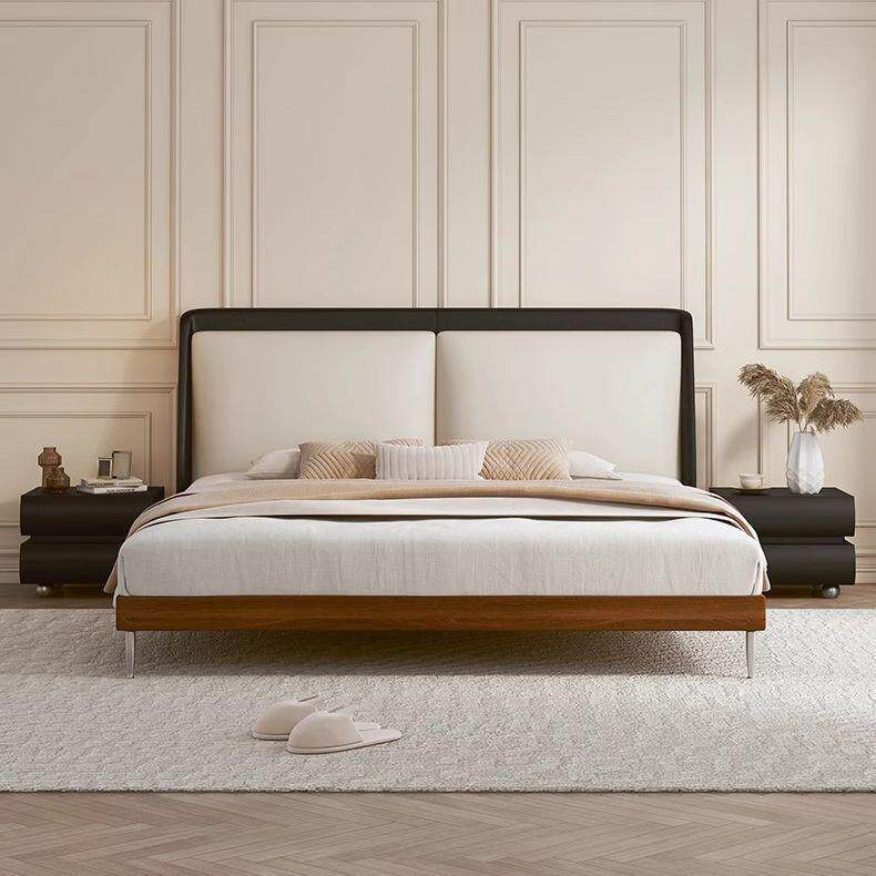 古风真皮复古简约豆腐块齐边实木双人床双人现代意式主卧极简