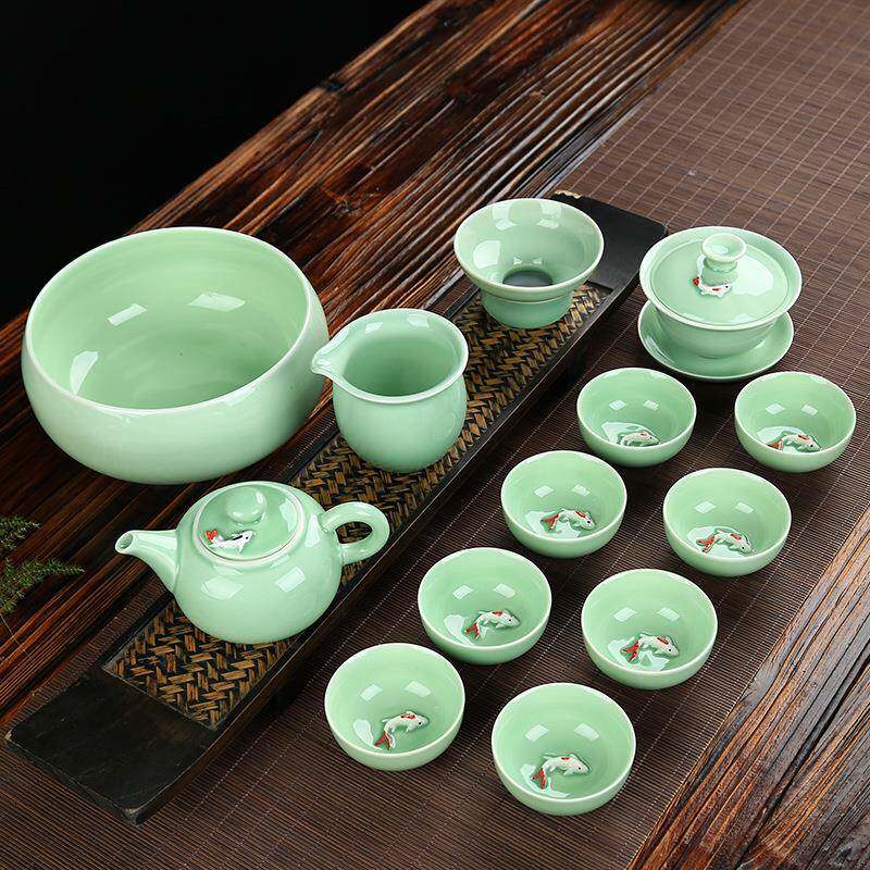联纵 青瓷鱼杯茶具套装 会销礼品功夫茶具