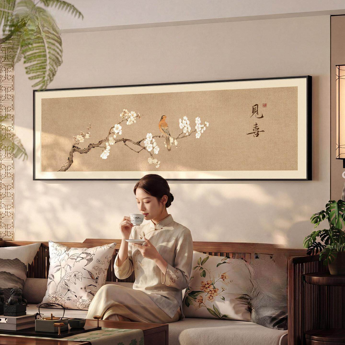 厅喜横上眉梢客装饰画新中式沙背景墙YG-1968挂画宋氏美发学花鸟