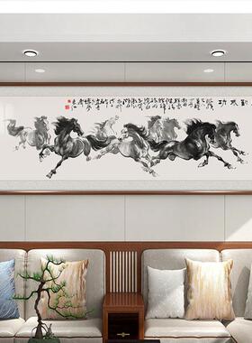 八骏图马到成功墙壁画客厅挂画山水画新中式装饰画办公室国画挂画