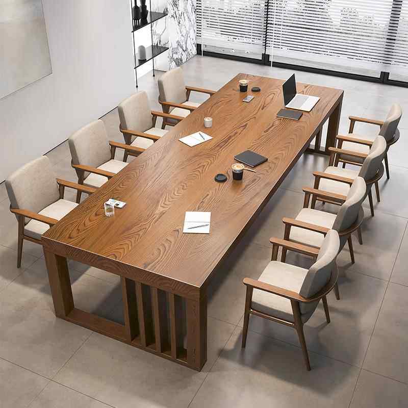 实木大型会议桌长条桌简约办公桌大长书桌原木工作台大板桌学习桌