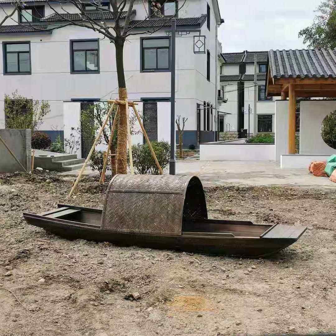 木船渔船实木质仿古手划摇橹乌篷船水上电动观光旅游装饰小船复古