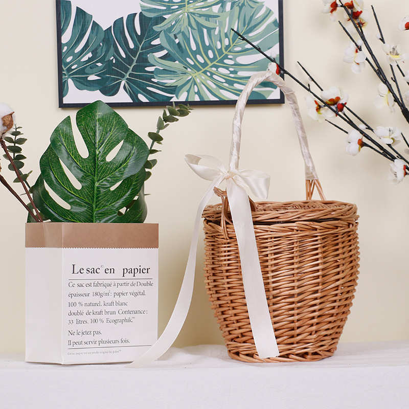 柳编采摘篮藤编提篮竹编筐手提包野餐篮沙滩包菜篮子