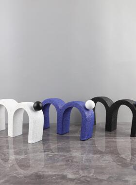 欧式装1756轻奢几何树脂字母m带球型拱摆件饰客厅门玄关书房软家