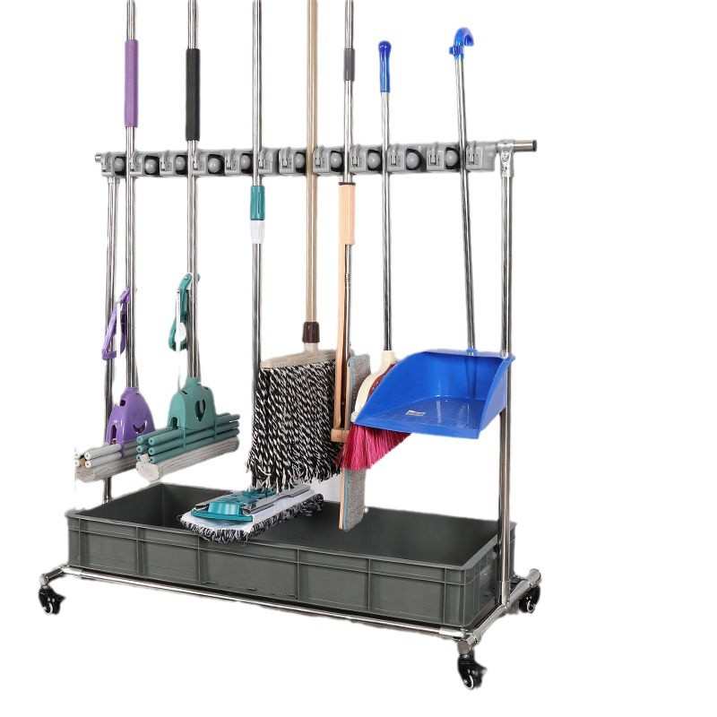 移动落地式拖把架不锈钢置物架放拖把扫把墩布架子阳台清洁工具架