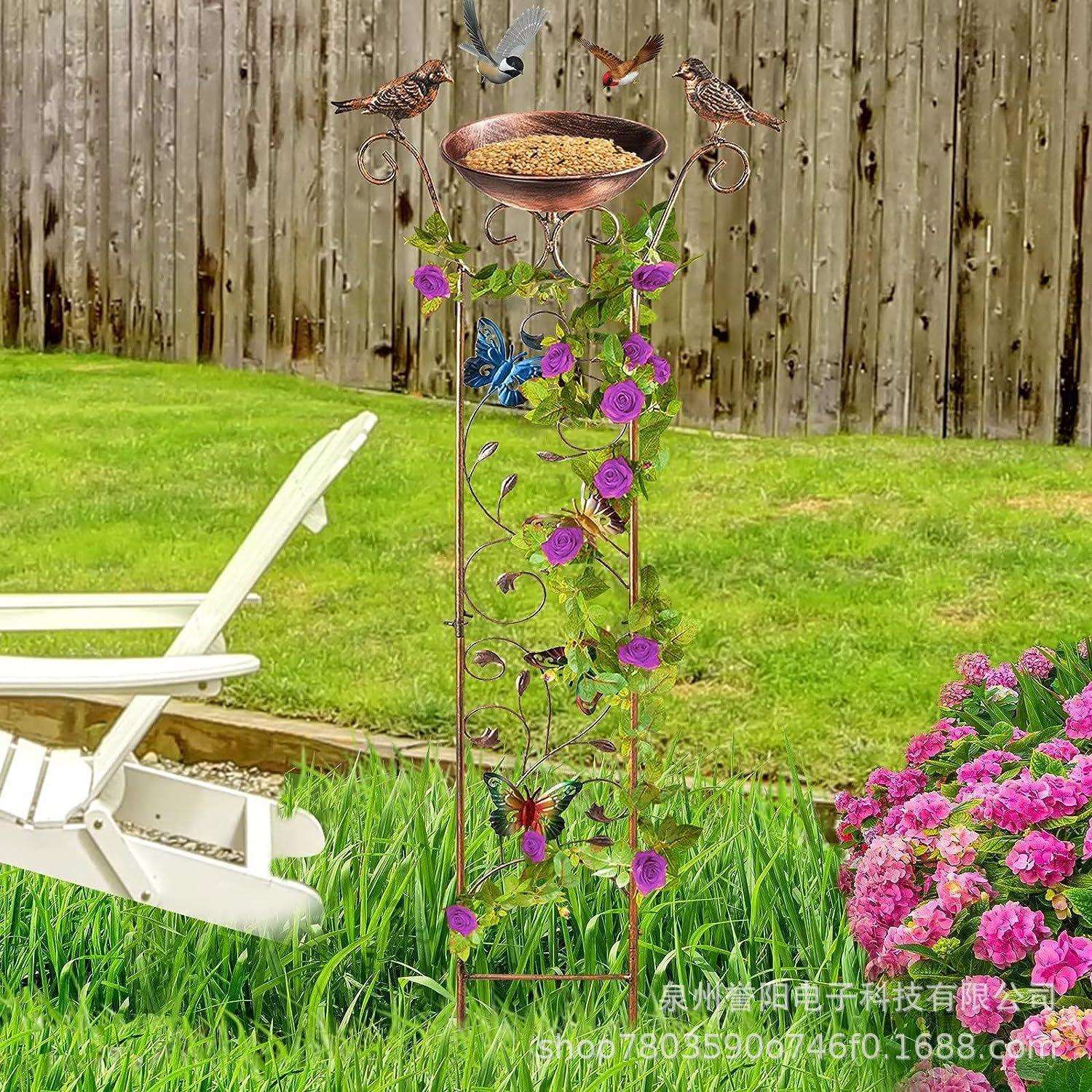户外花园喂鸟器澡盆铁古董攀爬植物多功能金属二合一花架鸟爬藤架