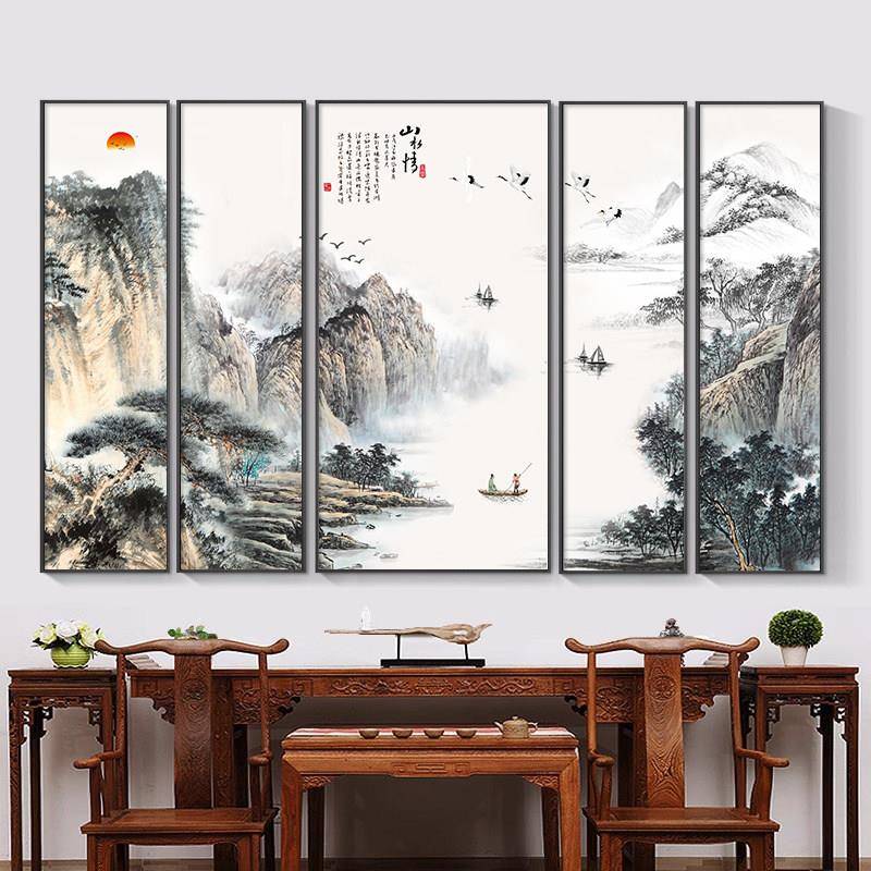 中堂画客厅挂画新中式农村堂屋大气山水装饰画祠堂大堂画自建房画