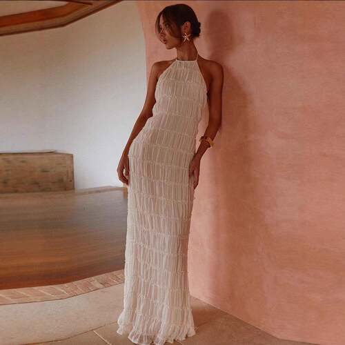Women's Elegant Backless Halter Sleeveless Maxi Dress Fit
