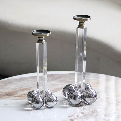 北欧轻奢水晶柱烛台摆件样板间酒店餐桌烛光晚餐浪漫蜡烛台装饰品