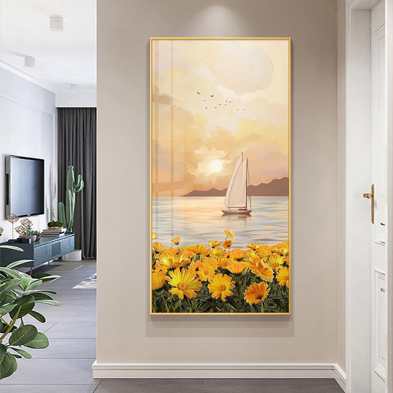 现代北欧一帆风顺玄关装饰画温馨治愈系走廊壁画风景花卉客厅挂画图片