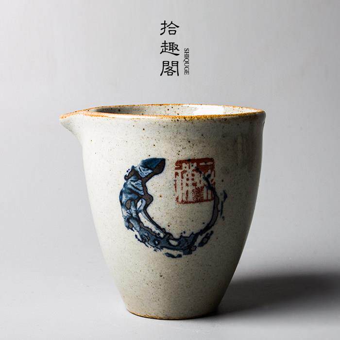 纯手工粗陶公道杯景德镇茶具复古手绘陶瓷分茶器匀杯功夫茶具配件