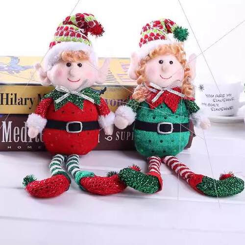 Santa red green long-legged elf figure Christmas tree doll