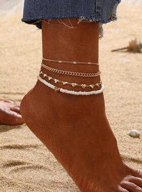 Metal Chain anklet Set 4-piece set金属炼条米珠脚炼套装4件套