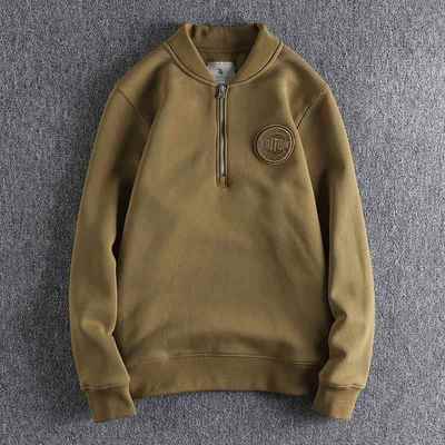 代购香港潮牌秋冬立体刺绣复古半开拉链加绒加厚棒球领套头卫衣男