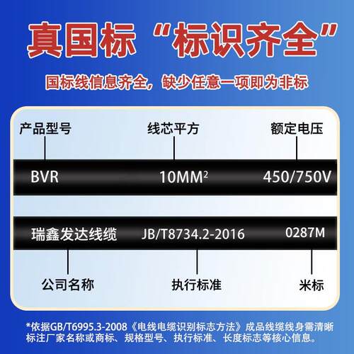 BVR国标铜芯电线10 16 25 35 50 70 95 120单芯多股软阻燃接接地