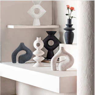 家居博主高级设计师款 中古风几何艺术花瓶书柜样板间民宿陶艺饰品