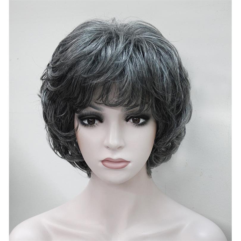 高档假发女短卷妈妈蓬松发遮发微卷自然真全头时尚老年渐变中假白