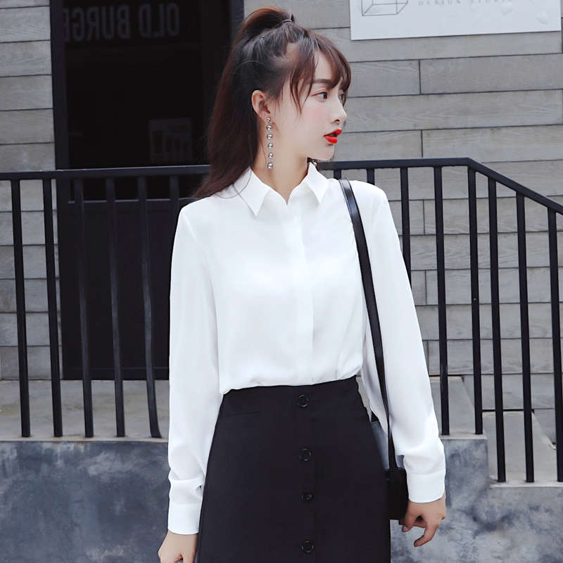 白衬衫女2025新款职业雪纺简约气质宽松工作上班时尚洋气长袖衬衣