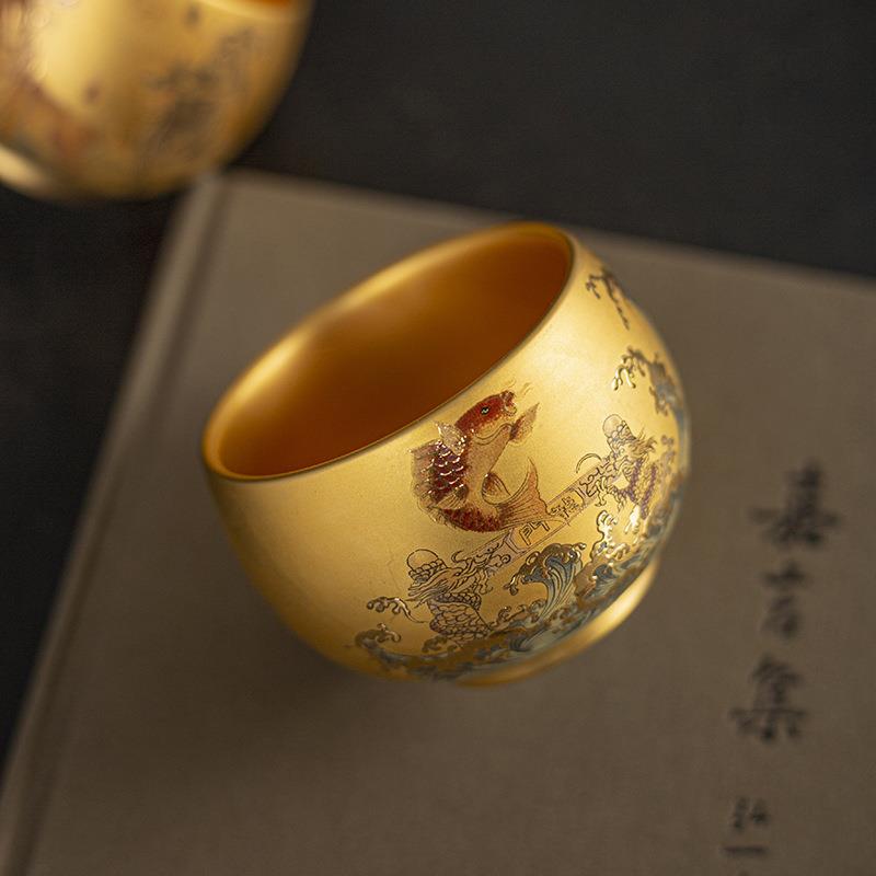 瓷都传统工艺鎏金陶瓷主人杯鎏金陶瓷茶器高颜值主人杯