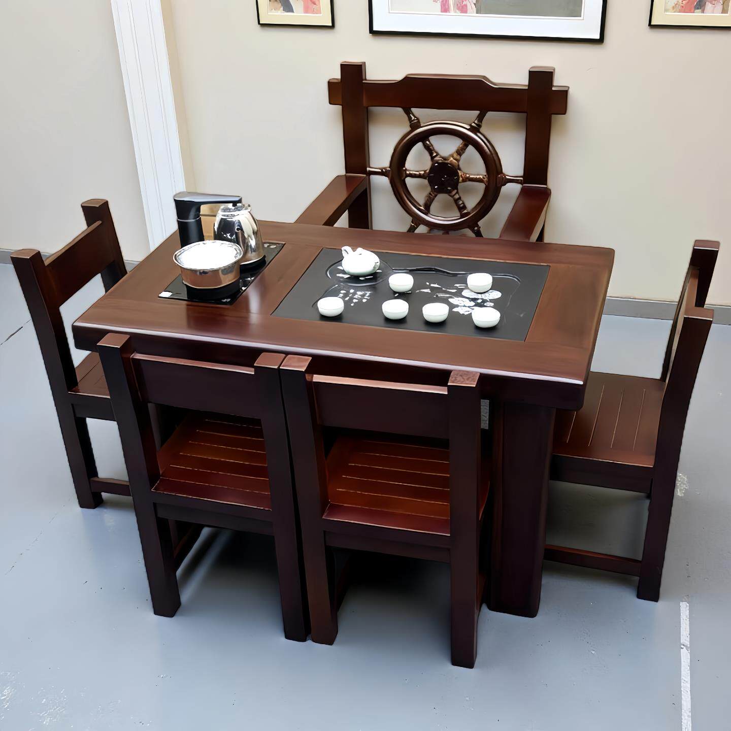 纯实木茶桌椅组合老船木功夫茶台中式家具小型客厅办公室阳台茶几