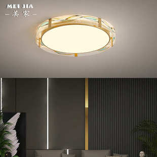 吸顶灯主卧室轻房间全灯新客厅铜灯古风灯珐琅中式 奢山水艺术仿彩