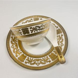 北欧宫廷风金边凤尾豪华酒店餐具摆台陶瓷盘碗勺八件套招待LOGO定