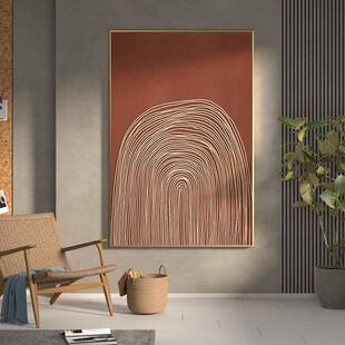 现代轻奢客厅玄关砖红EM-993色壁装饰画抽象条风格背景墙竖版挂落