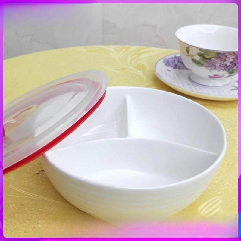 陶瓷餐盘带盖子分格饭碗可微波炉加热适合蒸笼蒸菜潮州产带餐选-